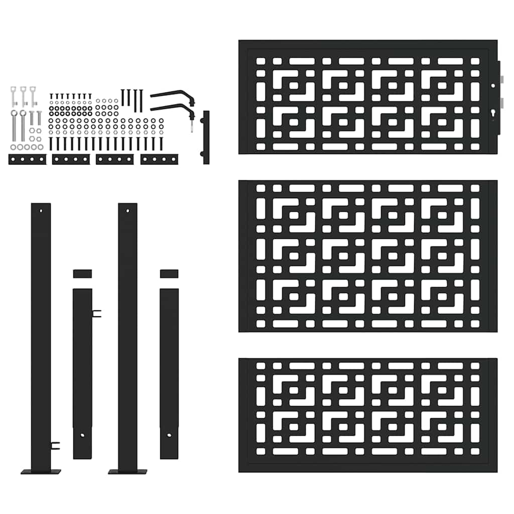 Gartentor Schwarz 105x130 cm Stahl Kreuz-Design