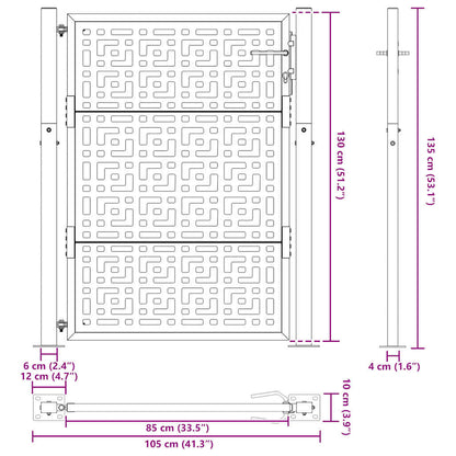 Gartentor 105x130 cm Wetterfester Stahl Kreuz-Design