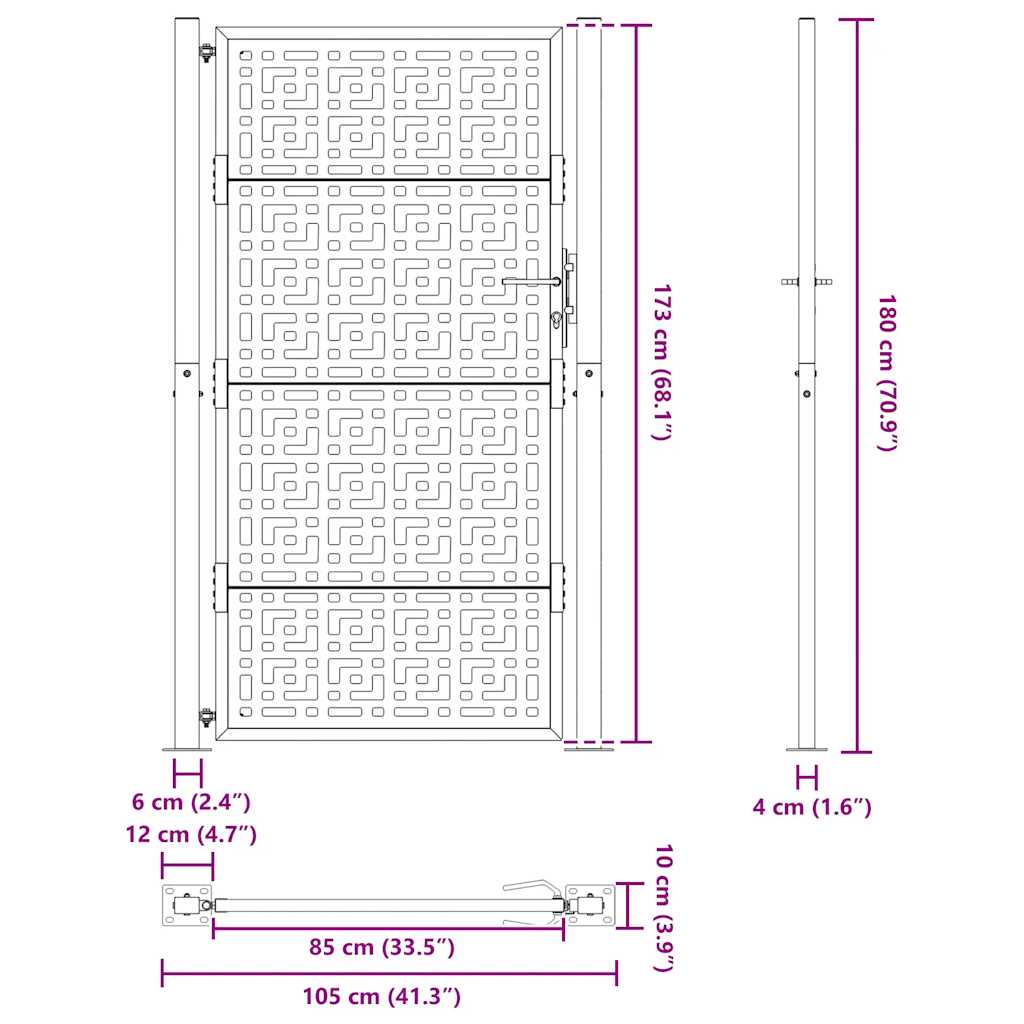 Gartentor 105x180 cm Wetterfester Stahl Kreuz-Design