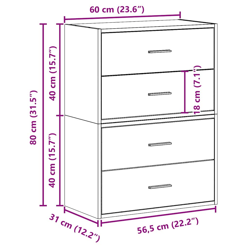 Schränke mit 2 Schubladen 2Stk. Altholz-Optik 60x31x40cm