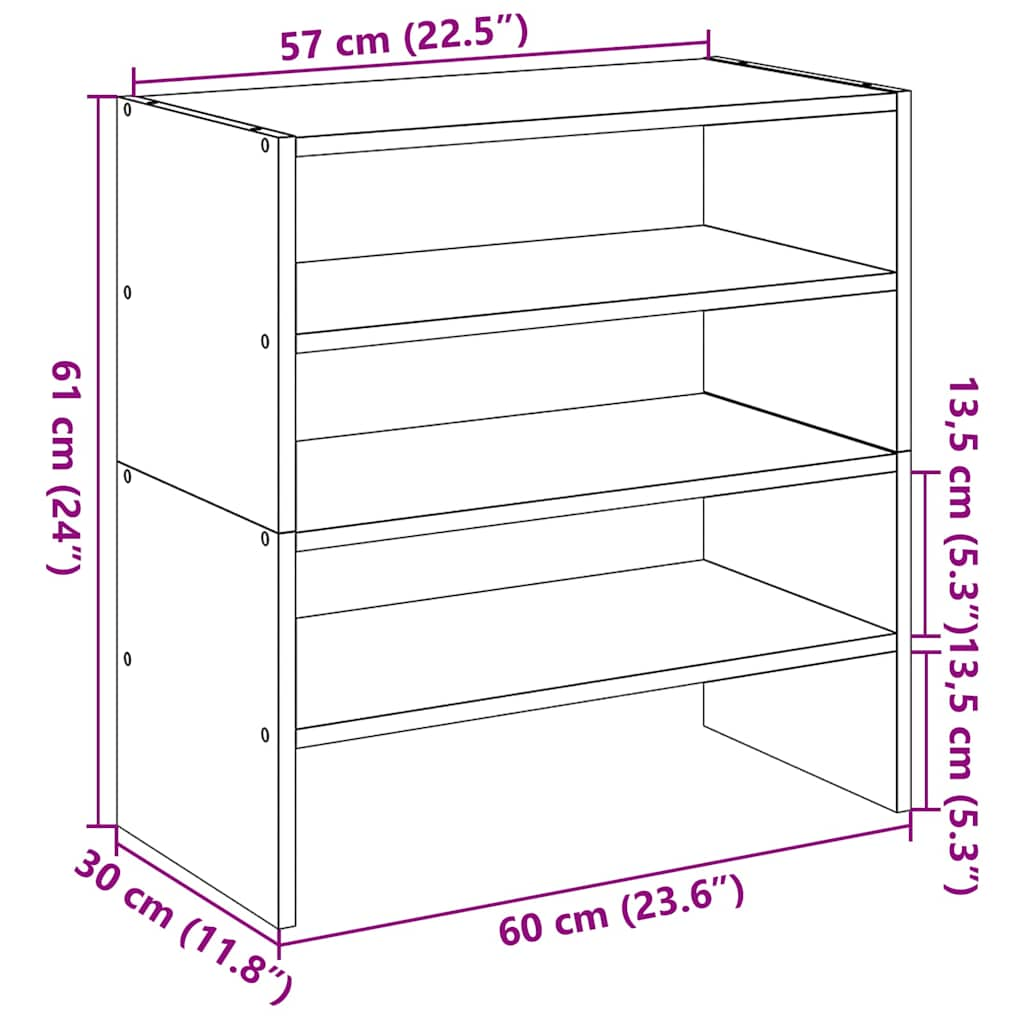 Schuhregale 2 Stk. Stapelbar Altholz-Optik 60x30x30,5 cm