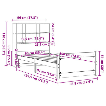 Massivholzbett mit Regal ohne Matratze 90x190 cm Kiefer