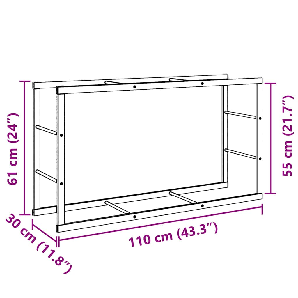 Brennholzregal Schwarz 110x30x61 cm Stahl