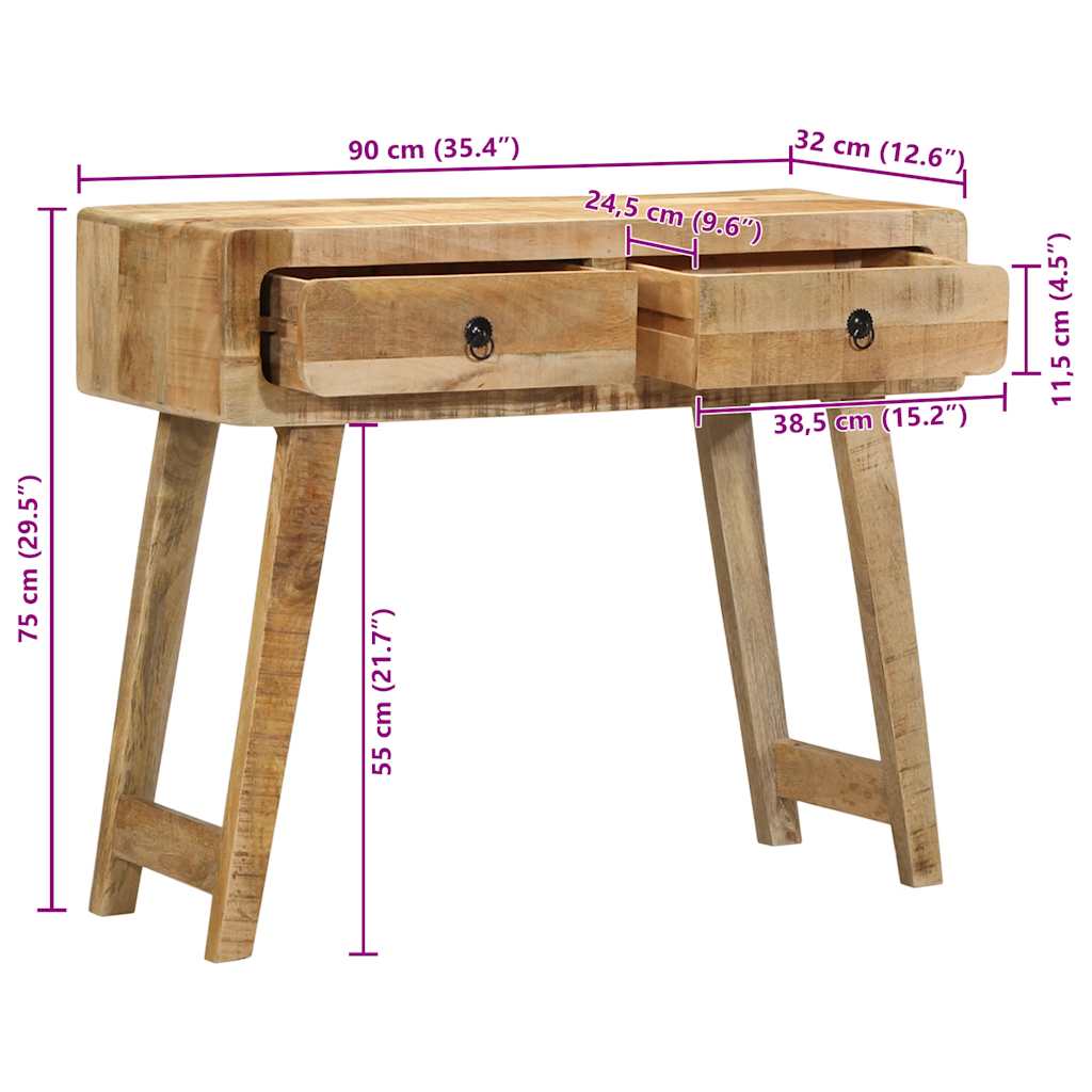 Konsolentisch 90x32x75 cm Raues Massivholz Mango