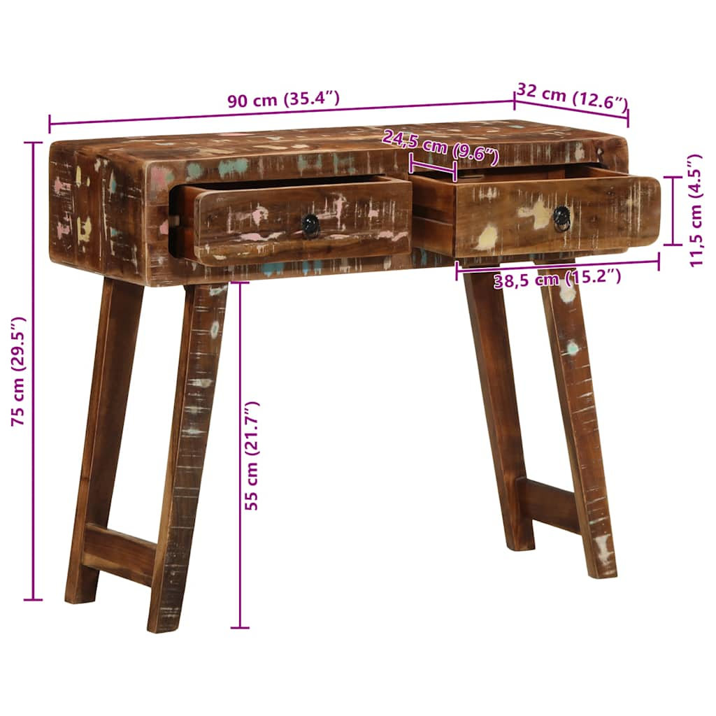 Konsolentisch 90x32x75 cm Altholz Massivholz