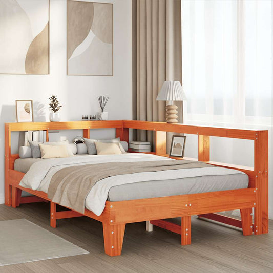 Massivholzbett mit Regal ohne Matratze Wachsbraun 120x190 cm