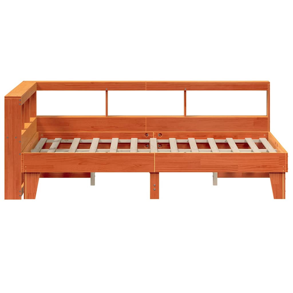 Massivholzbett mit Regal ohne Matratze Wachsbraun 120x190 cm