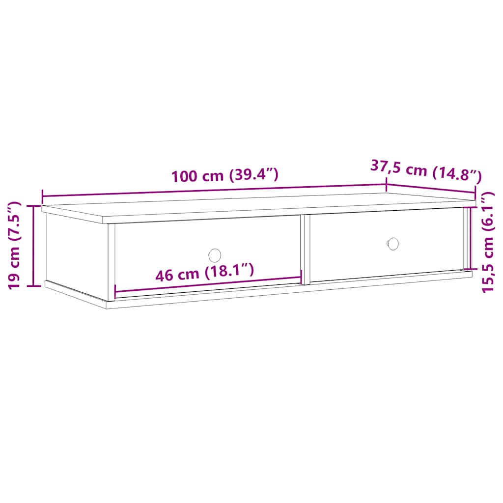 Wandregal mit Schubladen Altholz-Optik 100x37,5x19 cm