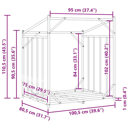 Brennholzregal mit Regenschutz 100,5x80,5x110,5 cm