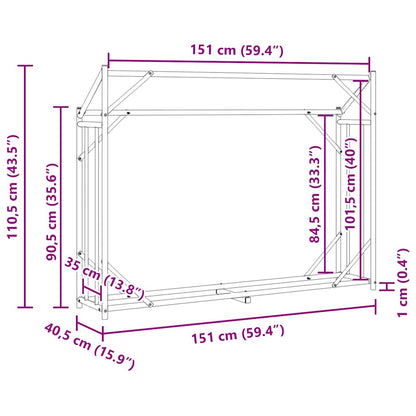 Brennholzregal mit Regenschutz 151x40,5x110,5 cm Stahl Verzinkt