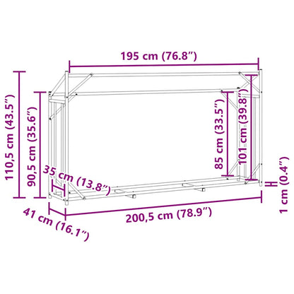 Brennholzregal mit Regenschutz 200,5x41x110,5 cm Stahl Verzinkt