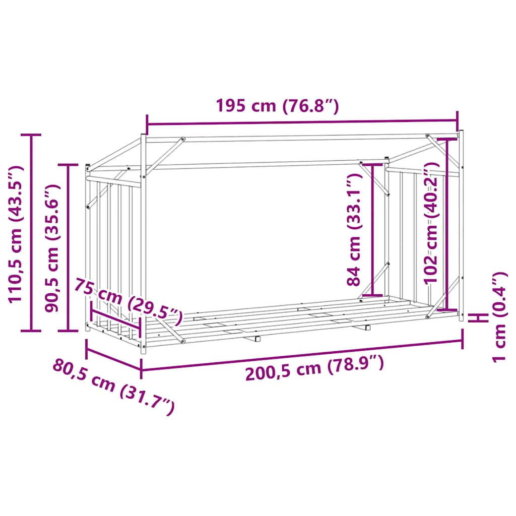 Brennholzregal mit Regenschutz 200,5x80,5x110,5 cm