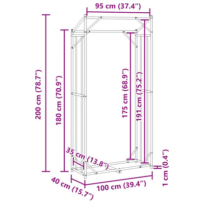Brennholzregal mit Regenschutz 100x40x200 cm Verzinkter Stahl