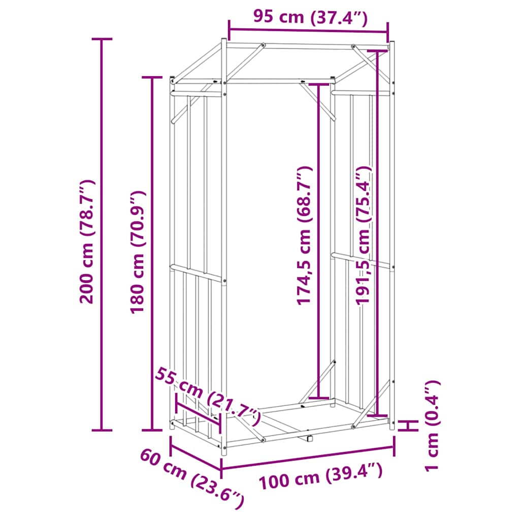 Brennholzregal mit Regenschutz 100x60x200 cm Verzinkter Stahl