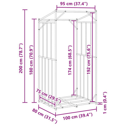 Brennholzregal mit Regenschutz 100x80x200 cm Verzinkter Stahl