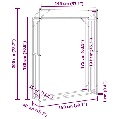 Brennholzregal mit Regenschutz 150x40x200 cm Verzinkter Stahl