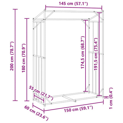 Brennholzregal mit Regenschutz 150x60x200 cm Verzinkter Stahl