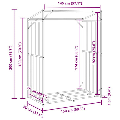 Brennholzregal mit Regenschutz 150x80x200 cm Verzinkter Stahl