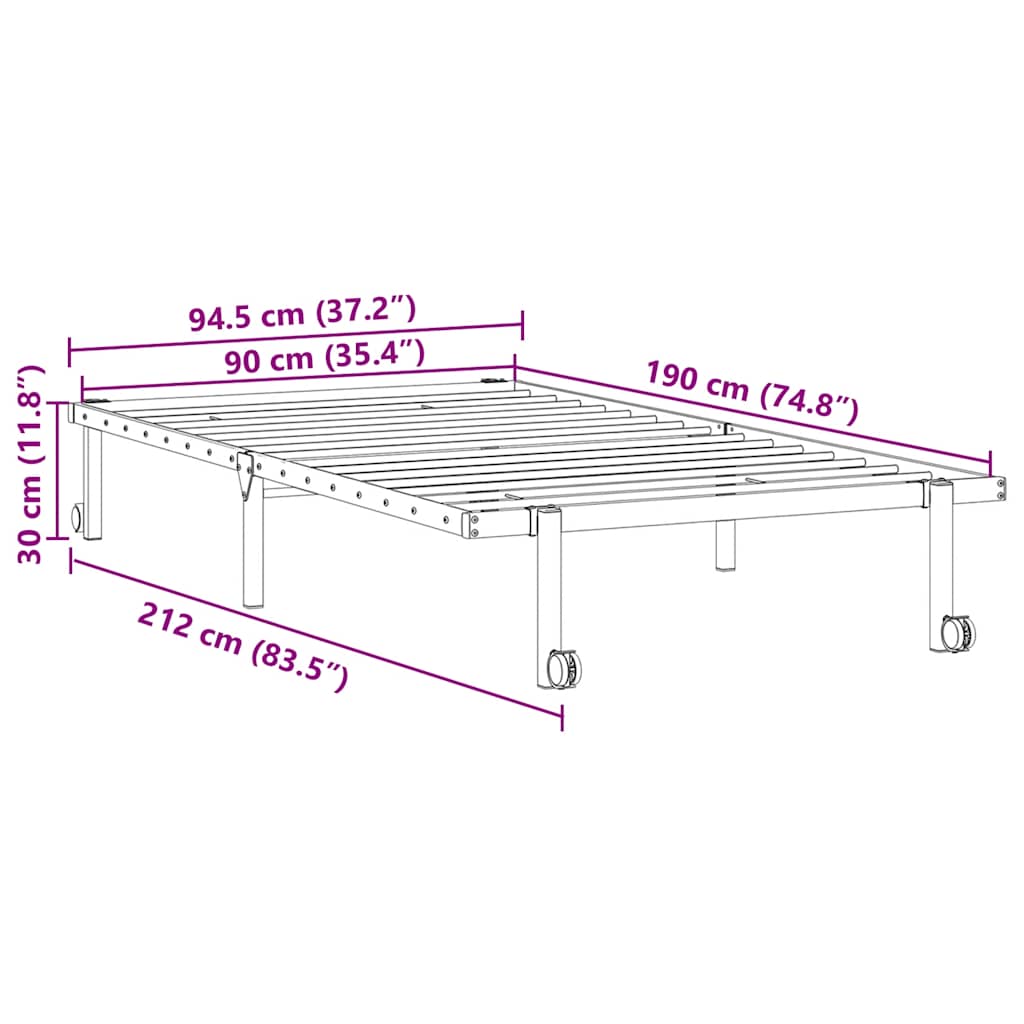 Bettgestell ohne Matratze Klappbar Weiß 90x190 cm Stahl