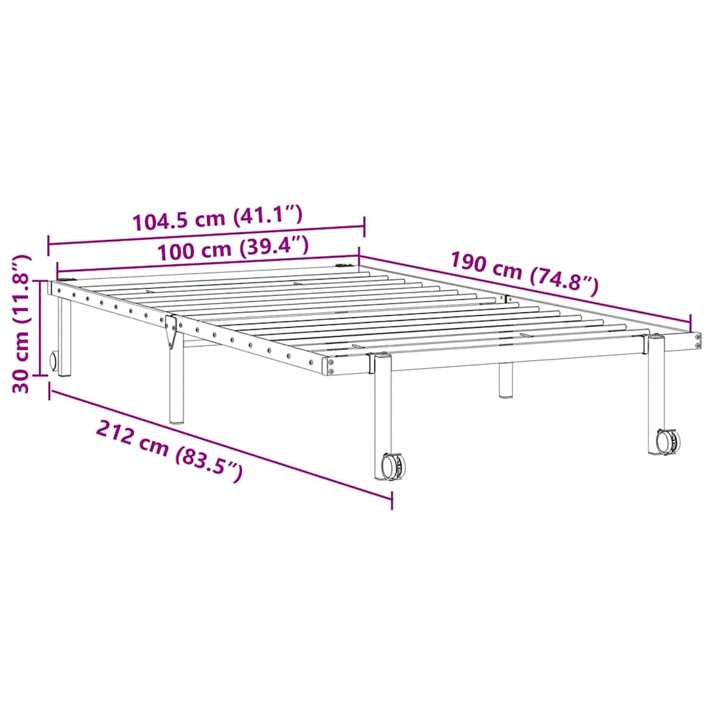 Bettgestell ohne Matratze Klappbar Weiß 100x190 cm Stahl
