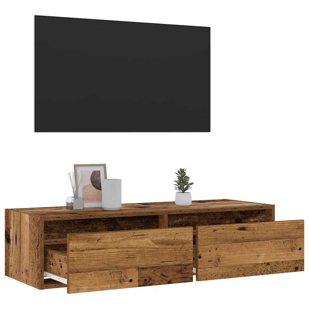 TV-Schrank mit LED-Leuchten Altholz-Optik 100x35,5x25 cm