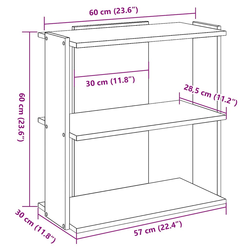 Bücherregal 3 Böden Altholz-Optik 60x30x60 cm Holzwerkstoff