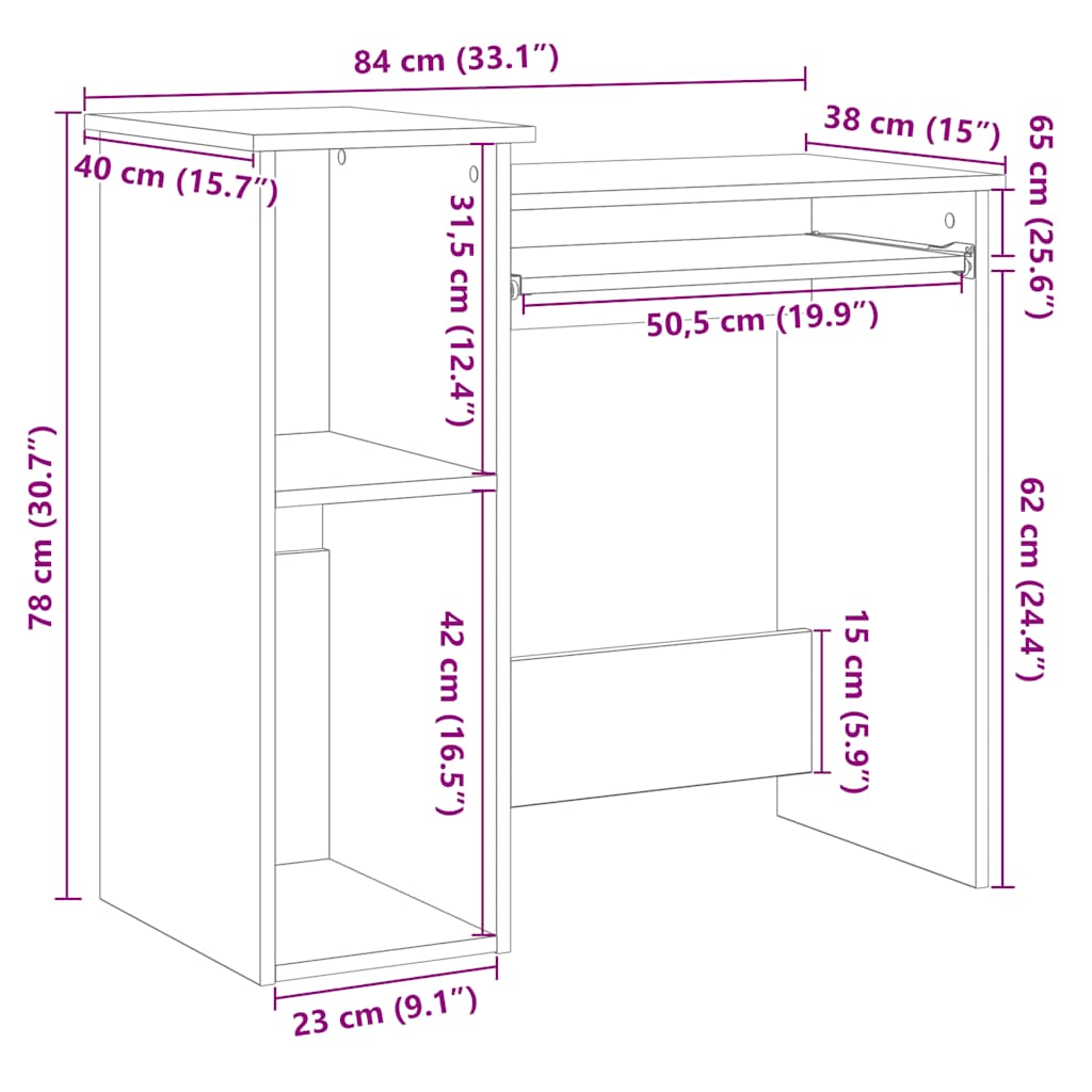 Schreibtisch mit Regal Altholz-Optik 84x40x78cm Holzwerkstoff