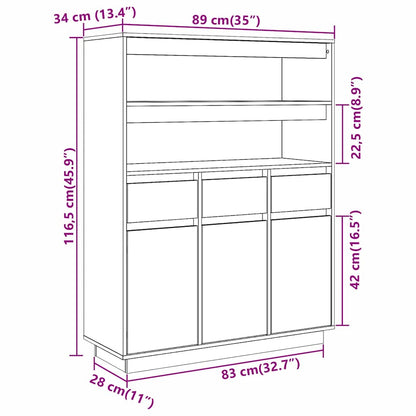 Highboard 89x34x116,5 cm Massivholz Kiefer