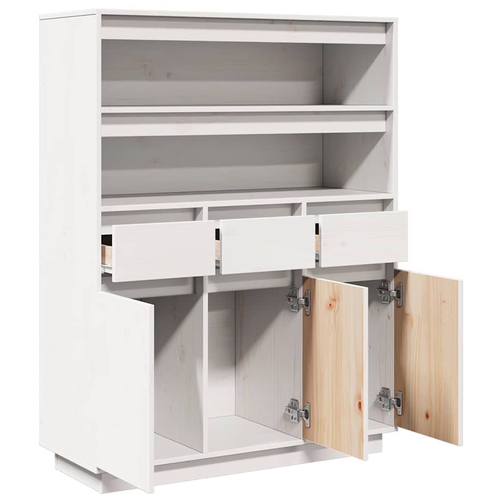 Highboard Weiß 89x34x116,5 cm Massivholz Kiefer