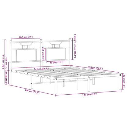 Bettgestell ohne Matratze Räuchereiche 140x190 cm Holzwerkstoff