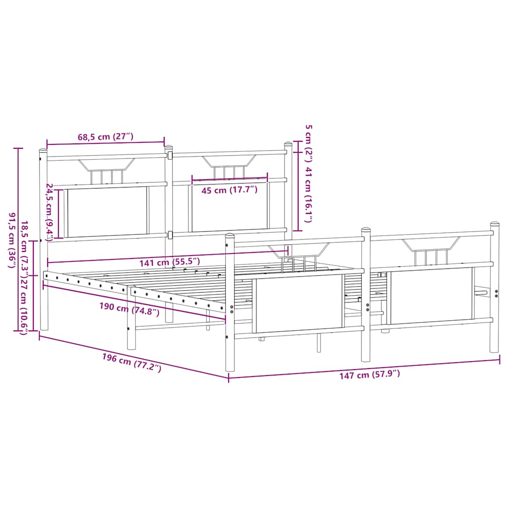 Bettgestell ohne Matratze Sonoma-Eiche 140x190 cm Holzwerkstoff