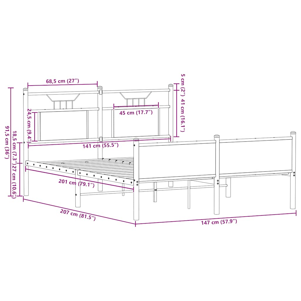 Bettgestell ohne Matratze Sonoma-Eiche 140x200 cm Holzwerkstoff