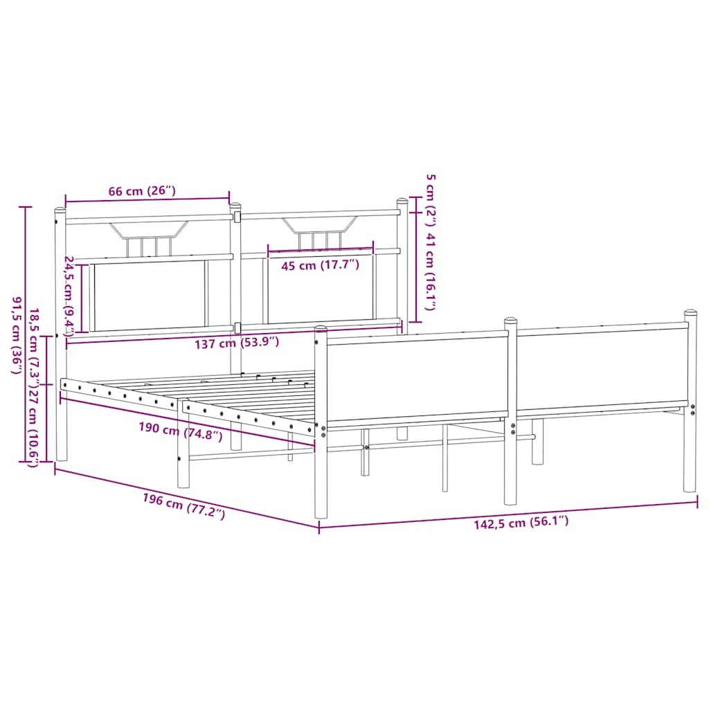 Bettgestell ohne Matratze Braun Eiche 137x190 cm Holzwerkstoff