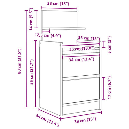 Nachttisch mit 2 Schubladen Altholz-Optik 38x34x80 cm