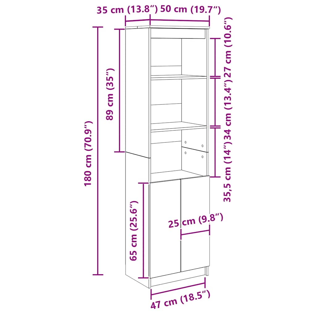 Highboard Altholz-Optik 50x35x180 cm Holzwerkstoff