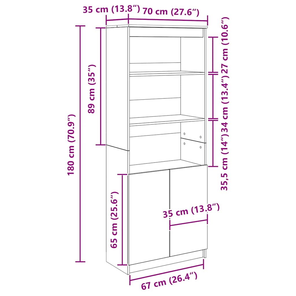 Highboard Altholz-Optik 70x35x180 cm Holzwerkstoff