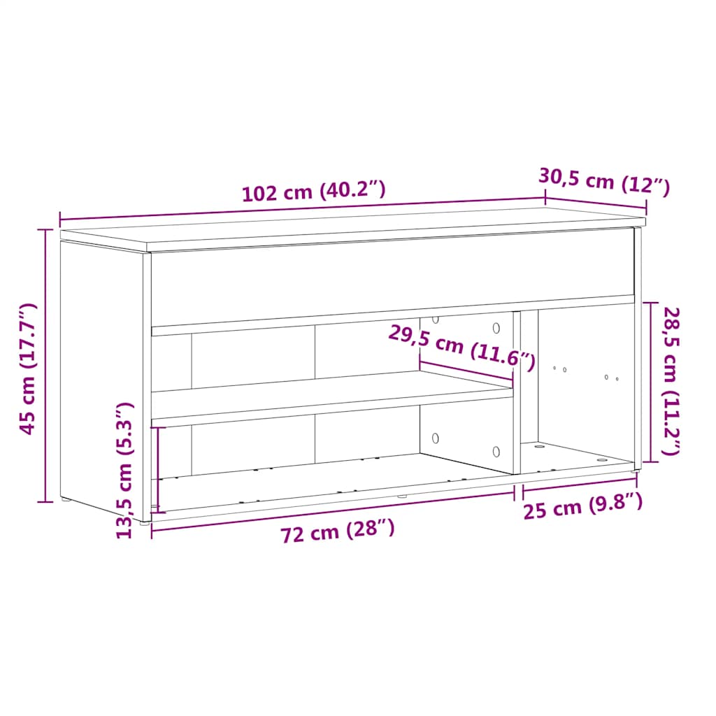 Schuhbank Räuchereiche 102x30,5x45 cm Holzwerkstoff