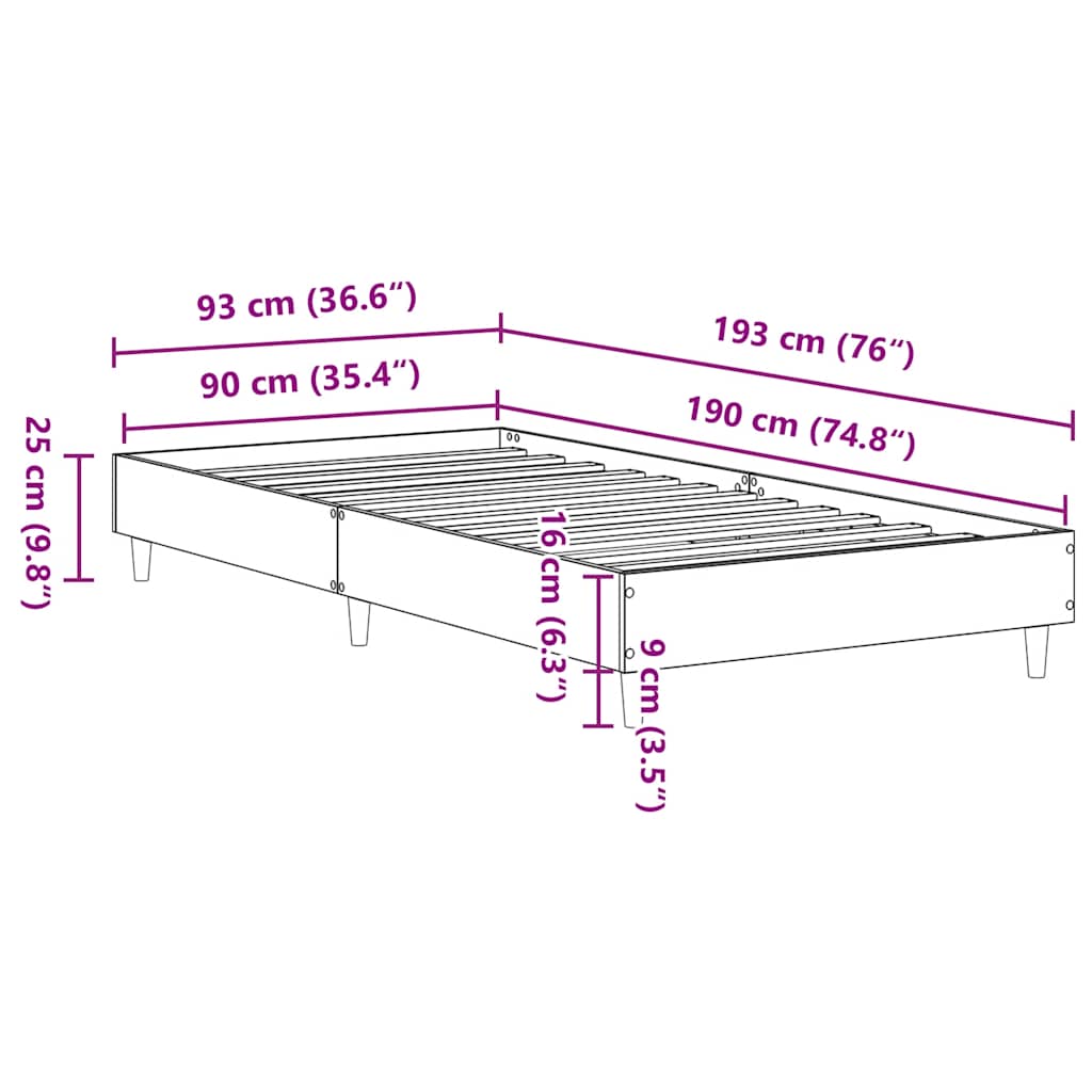 Bettgestell ohne Matratze Altholz-Optik 90x190cm Holzwerkstoff