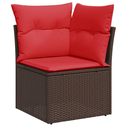 7-tlg. Garten-Sofagarnitur mit Kissen Braun Poly Rattan
