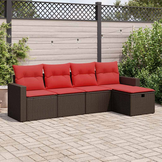5-tlg. Garten-Sofagarnitur mit Kissen Braun Poly Rattan