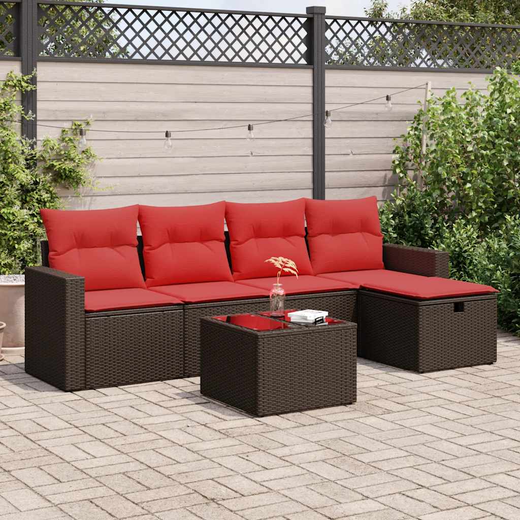 6-tlg. Garten-Sofagarnitur mit Kissen Braun Poly Rattan