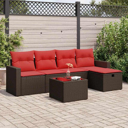 6-tlg. Garten-Sofagarnitur mit Kissen Braun Poly Rattan