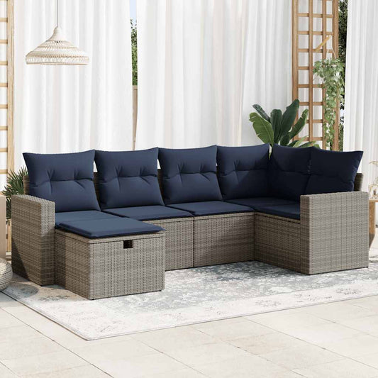 6-tlg. Garten-Sofagarnitur mit Kissen Grau Poly Rattan