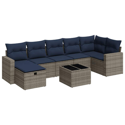 8-tlg. Garten-Sofagarnitur mit Kissen Grau Poly Rattan