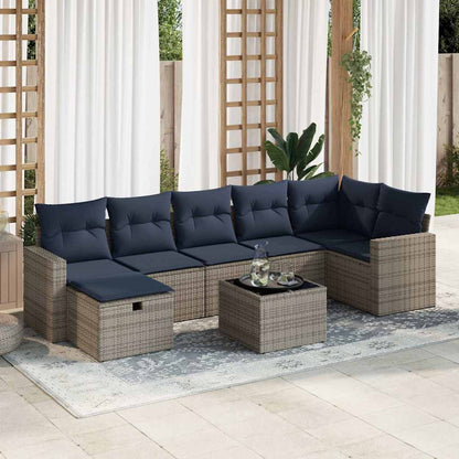 8-tlg. Garten-Sofagarnitur mit Kissen Grau Poly Rattan