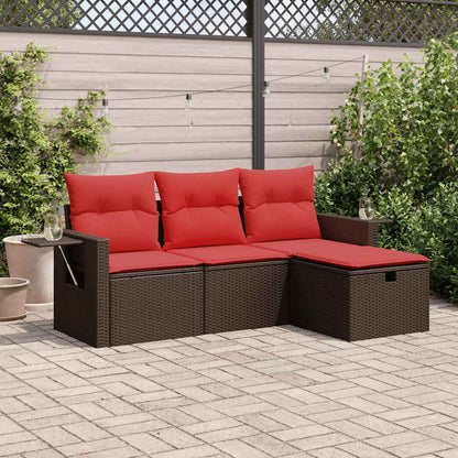 4-tlg. Garten-Sofagarnitur mit Kissen Braun Poly Rattan