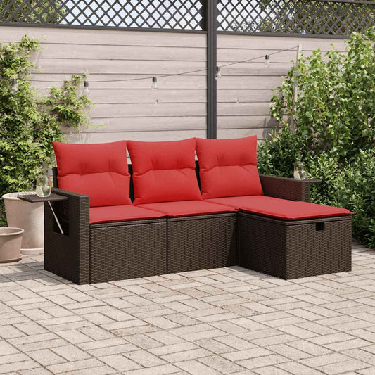 4-tlg. Garten-Sofagarnitur mit Kissen Braun Poly Rattan