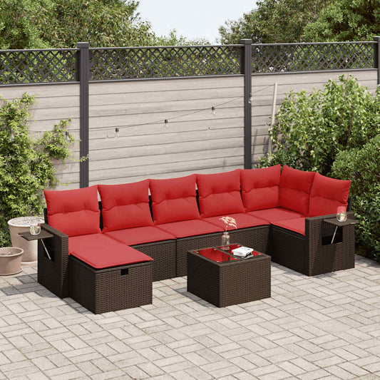 8-tlg. Garten-Sofagarnitur mit Kissen Braun Poly Rattan