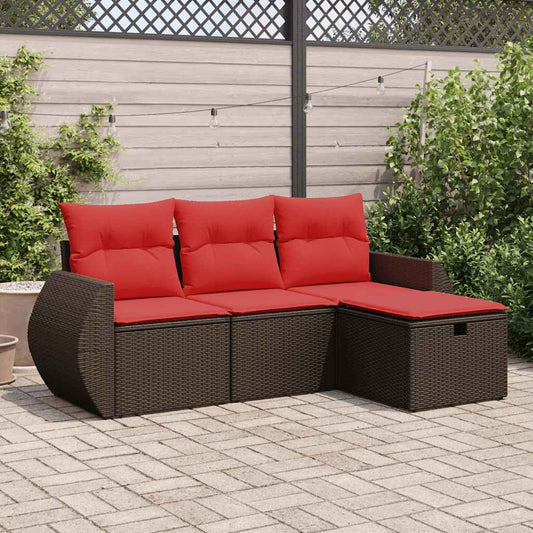 4-tlg. Garten-Sofagarnitur mit Kissen Braun Poly Rattan