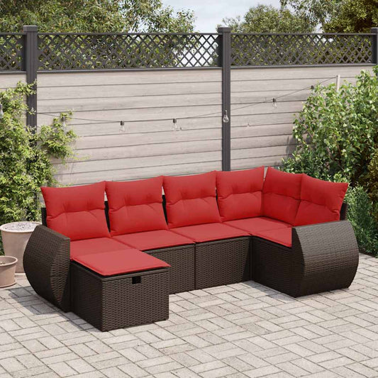 6-tlg. Garten-Sofagarnitur mit Kissen Braun Poly Rattan